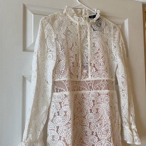 Maje White Women's Rilene Paisley Long Sleeve Guipure Lace Mini Dress, 36 - Picture 5 of 8